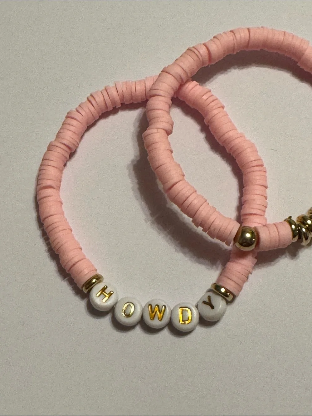 Set of 2 Country Western Cowgirl Pink Beaded Charm Stretch Bracelets
